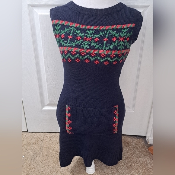 Vintage 80's Royal Blue Holiday Sweater Dress - Picture 1 of 9